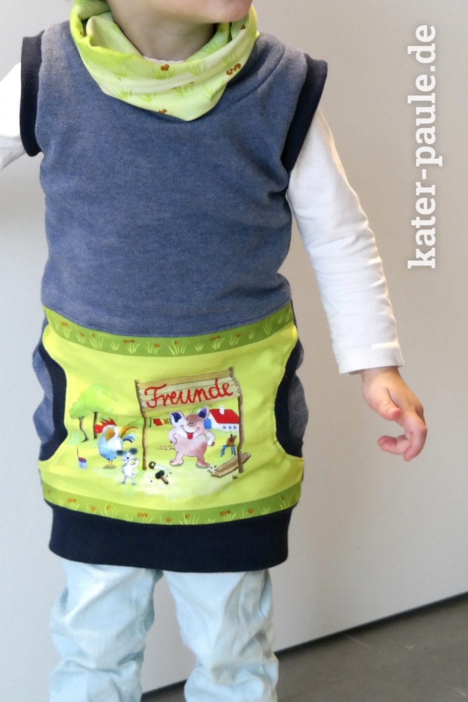 Pullunder Kleid Freunde Helme Heine Bilderbuchstoff Kroodie-Kleid Kater Paule
