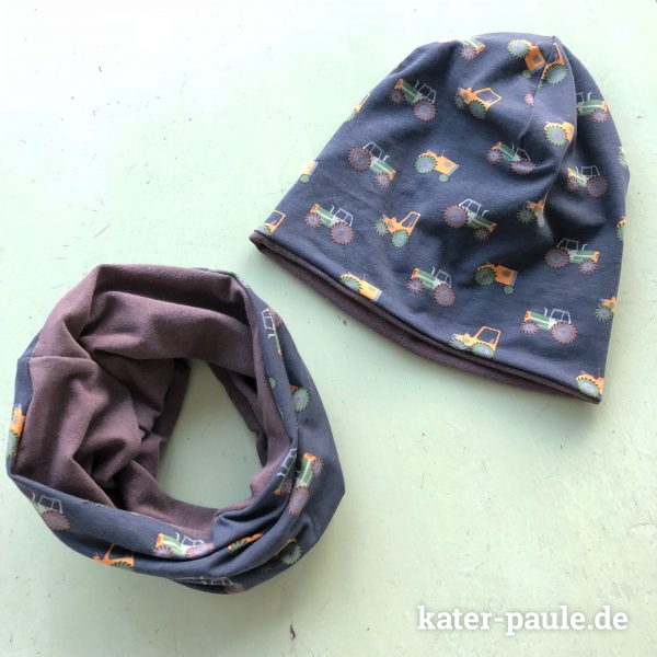 Kater Paule näht | Mütze / Wendebeanie und Loop / Schlauchschal nach dem Schnittmuster von Klimperklein aus Taktor Jersey